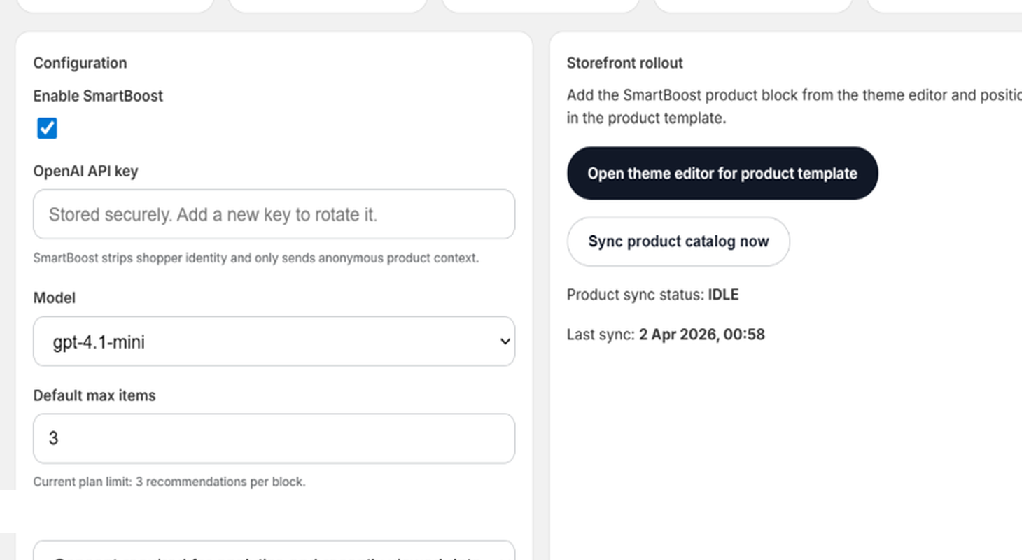 SmartBoost embedded admin settings and rollout overview.