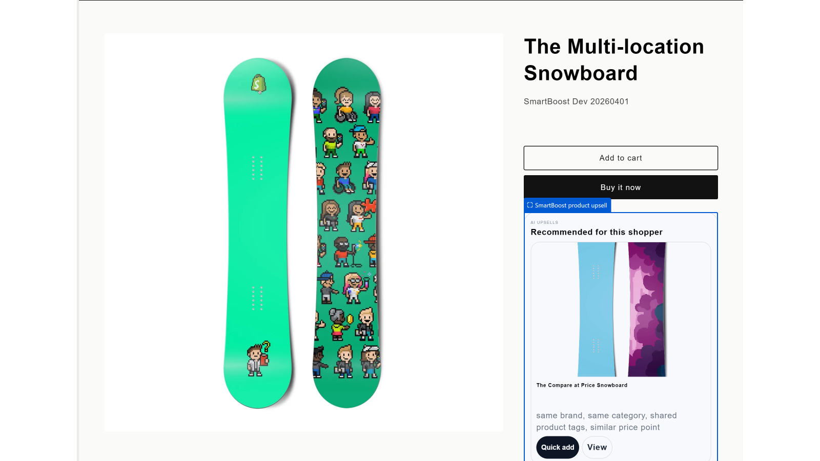 SmartBoost recommendations displayed on a Shopify product page.